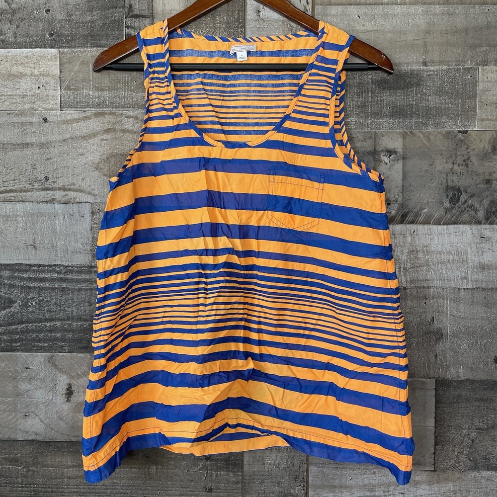 Gap Tank Top Womens S Orange and Blue Striped Sleeveless Lightweight Semi Sheer